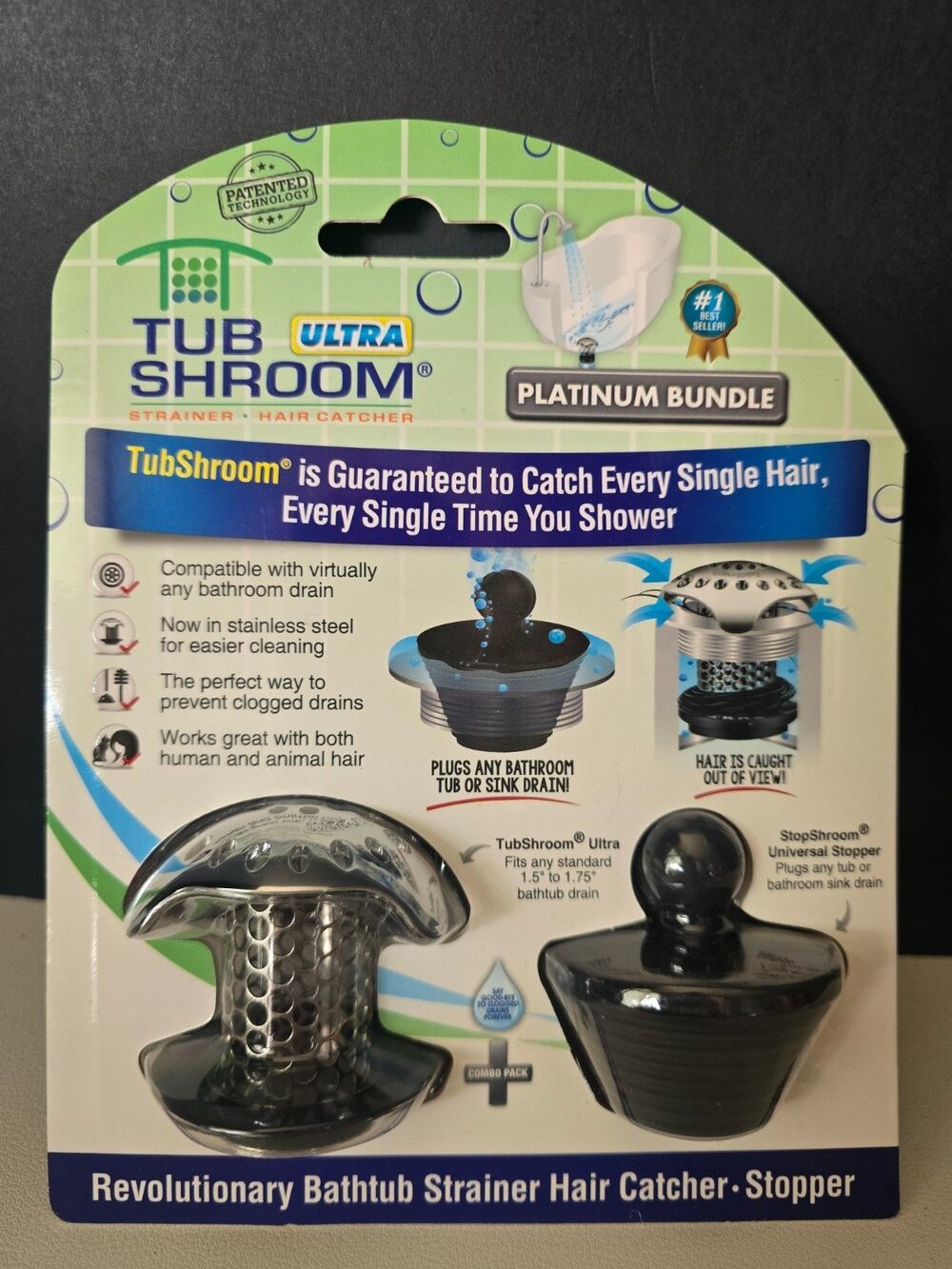 Tub Shroom Ultra Platinum Bundle Revolutionary Bathtub Strainer & Hair Catcher